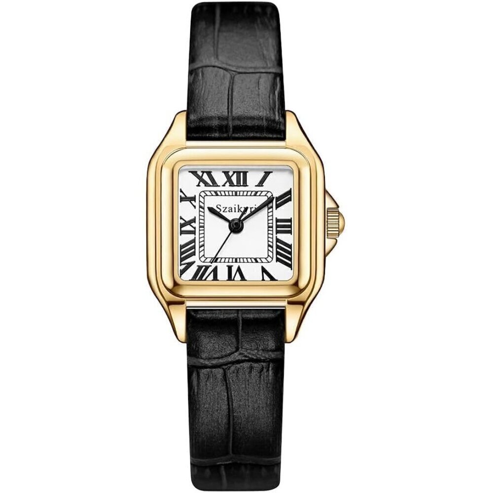 🆕Women Gold Classic Square Watches with Roman Numeral Ladies Casual Dress Watch